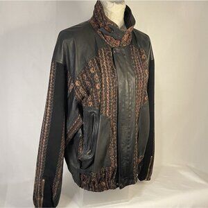 Vintage Black Leather Boho Moto Jacket Santa Fe Textile Womens Large Lined